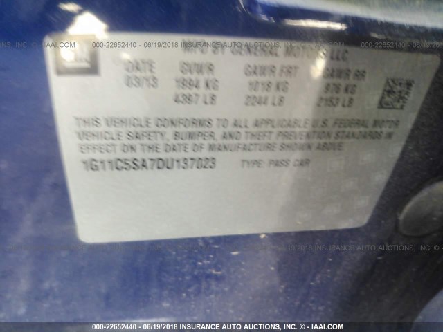 1G11C5SA7DU137023 - 2013 CHEVROLET MALIBU 1LT 蓝色 照片 9