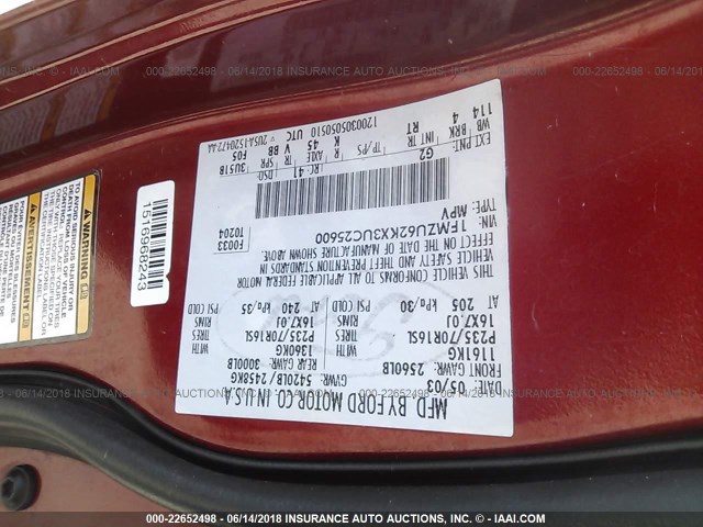 1FMZU62KX3UC25600 - 2003 FORD EXPLORER XLS/XLS SPORT RED photo 9