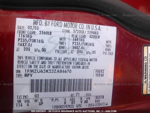 1FMZU63K23ZA84670 - 2003 FORD EXPLORER XLT/XLT SPORT/NBX 红色 照片 9