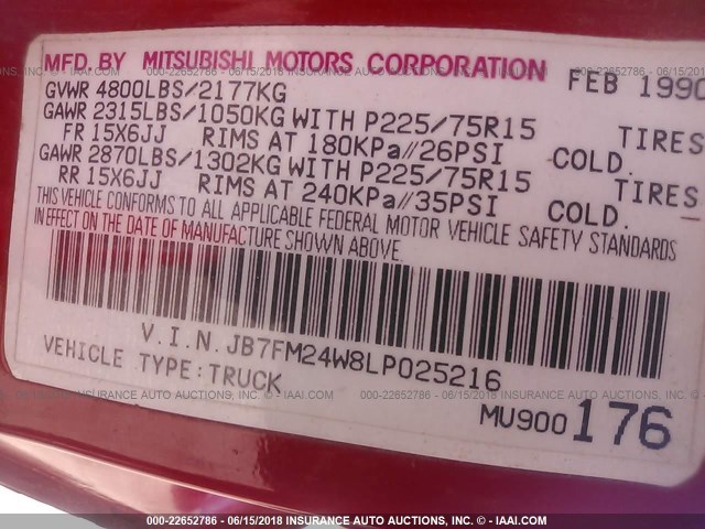 JB7FM24WSLP025216 - 1990 DODGE RAM 50 RED photo 9