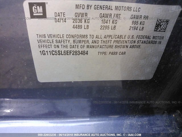 1G11C5SL6EF283484 - 2014 CHEVROLET MALIBU 1LT 蓝色 照片 9