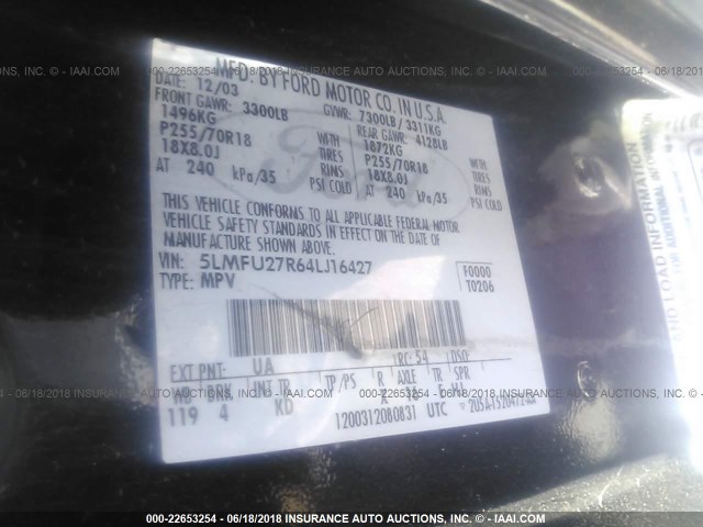 5LMFU27R64LJ16427 - 2004 LINCOLN NAVIGATOR BLACK photo 9