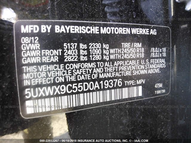 5UXWX9C55D0A19376 - 2013 BMW X3 XDRIVE28I BLACK photo 9