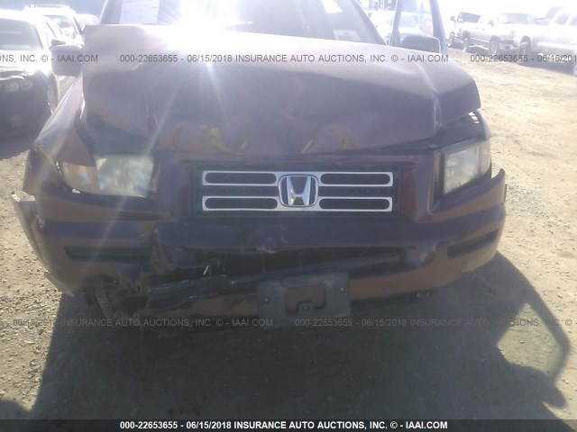 2HJYK16557H549538 - 2007 HONDA RIDGELINE RTL MAROON photo 6