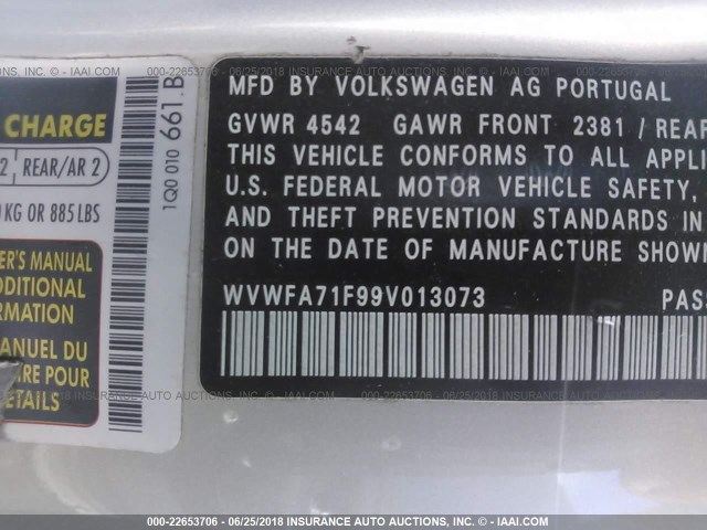 WVWFA71F99V013073 - 2009 VOLKSWAGEN EOS LUX Серый фото 9