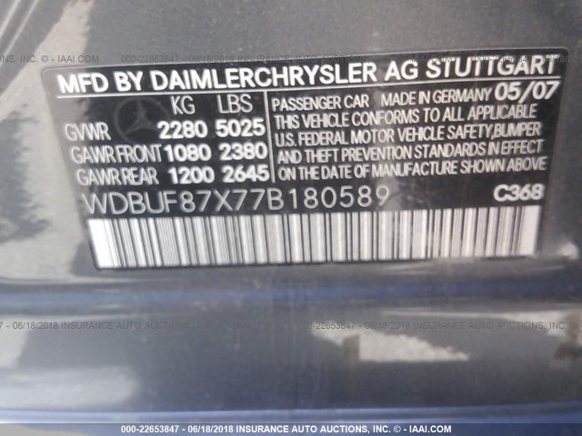 WDBUF87X77B180589 - 2007 MERCEDES-BENZ E 350 4MATIC GRAY photo 9