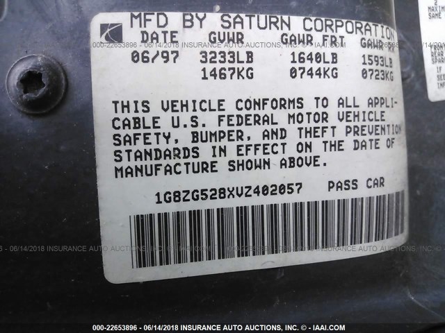 1G8ZG528XVZ402057 - 1997 SATURN SL1 BLUE photo 9