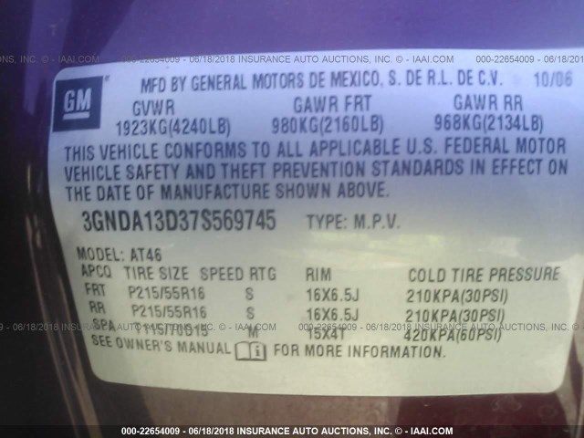 3GNDA13D37S569745 - 2007 CHEVROLET HHR LS RED photo 9