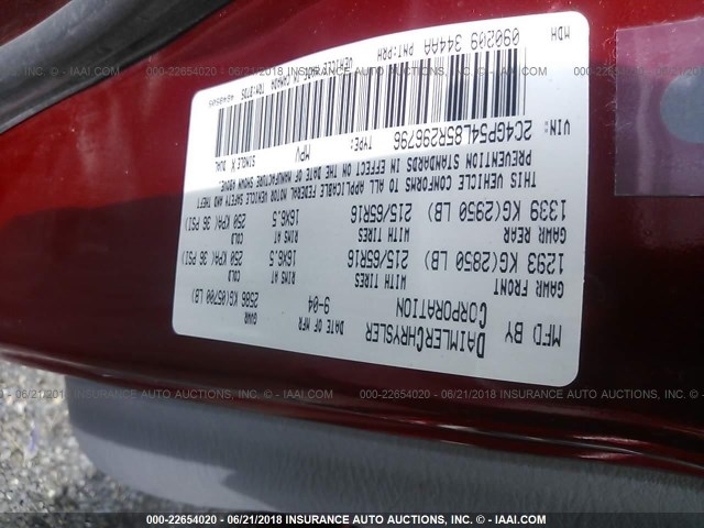 2C4GP54L85R296796 - 2005 CHRYSLER TOWN & COUNTRY TOURING 红色 照片 9