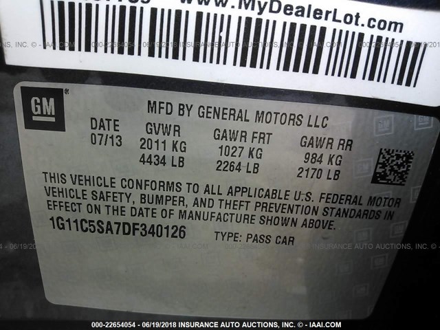 1G11C5SA7DF340126 - 2013 CHEVROLET MALIBU 1LT 蓝色 照片 9