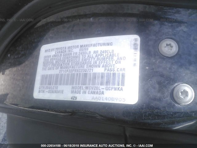 2T1CF22P9XC230721 - 1999 TOYOTA CAMRY SOLARA SE/SLE BLACK photo 9