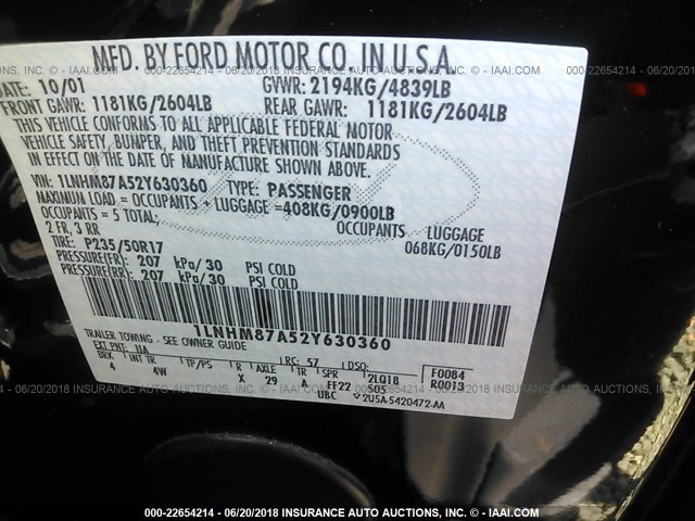 1LNHM87A52Y630360 - 2002 LINCOLN LS 黑色 照片 9