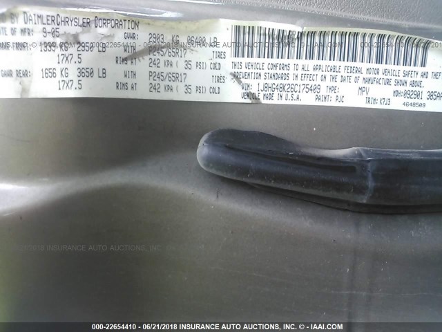 1J8HG48K26C175409 - 2006 JEEP COMMANDER GOLD photo 9