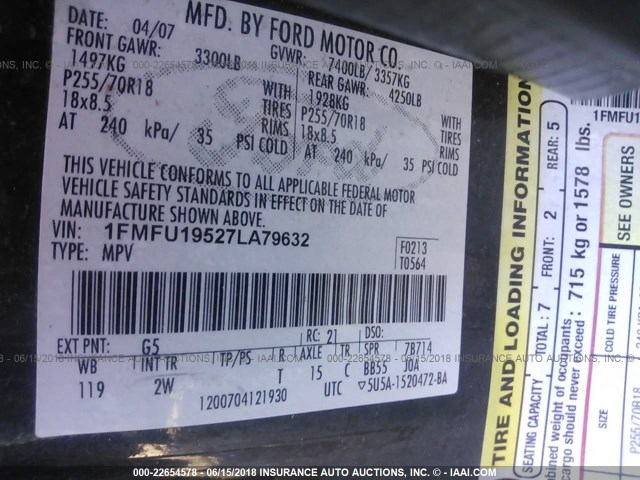 1FMFU19527LA79632 - 2007 FORD EXPEDITION LIMITED GRAY photo 9