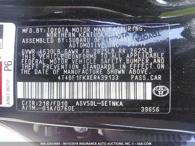 4T4BF1FKXER439133 - 2014 TOYOTA CAMRY L/SE/LE/XLE 黑色 照片 9