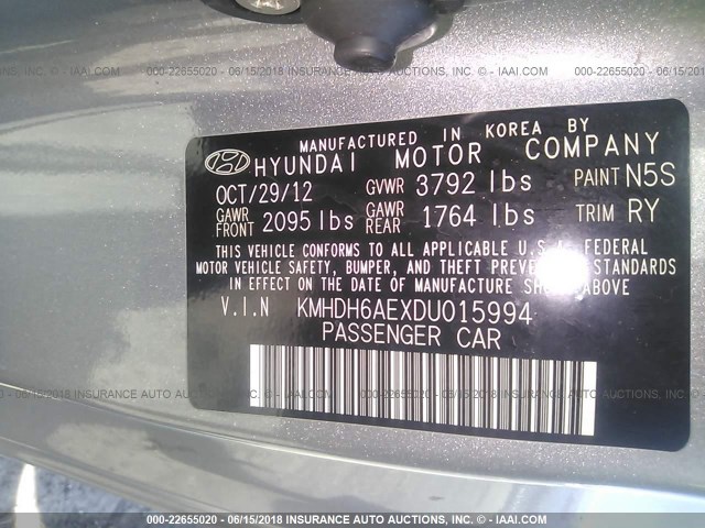 KMHDH6AEXDU015994 - 2013 HYUNDAI ELANTRA COUPE GS/SE SILVER photo 9