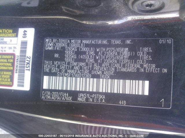 5TFEM5F17AX012369 - 2010 TOYOTA TUNDRA CREWMAX SR5 BLACK photo 9