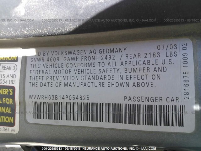 WVWRH63B14P054825 - 2004 VOLKSWAGEN PASSAT GLX 灰色 照片 9