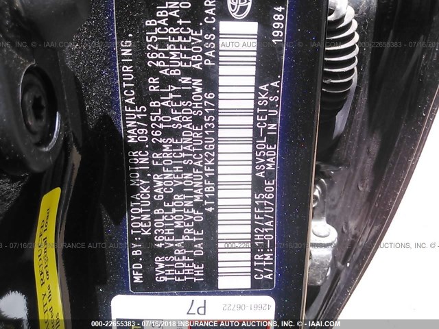 4T1BF1FK2GU135176 - 2016 TOYOTA CAMRY LE/XLE/SE/XSE BLACK photo 9