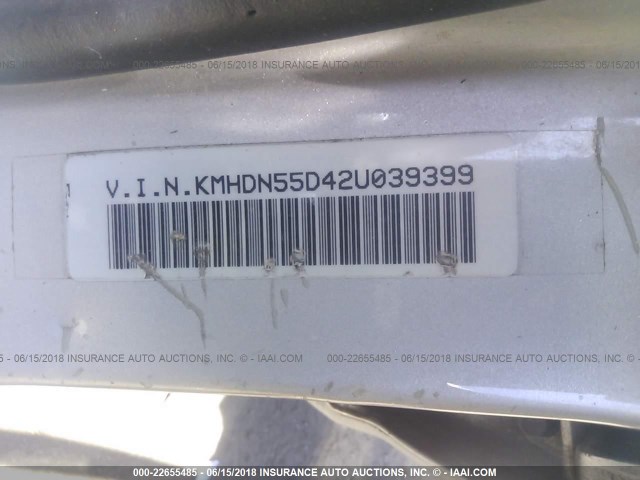 KMHDN55D42U039399 - 2002 HYUNDAI ELANTRA GLS/GT SILVER photo 9