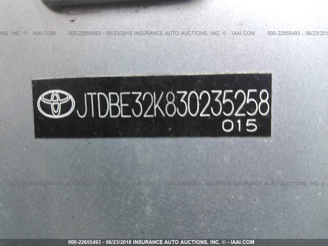 JTDBE32K830235258 - 2003 TOYOTA CAMRY LE/XLE 银色 照片 9
