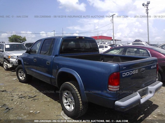 1B7HG38NX2S613914 - 2002 DODGE DAKOTA QUAD SPORT/QUAD R/T BLUE photo 3