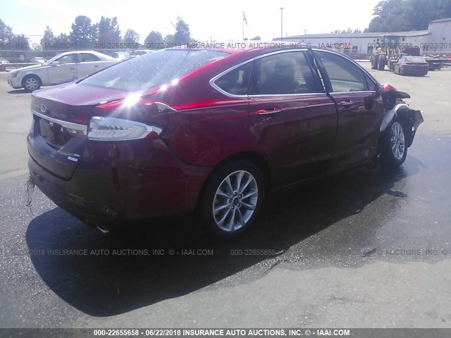 3FA6P0HD1HR402074 - 2017 FORD FUSION SE RED photo 4