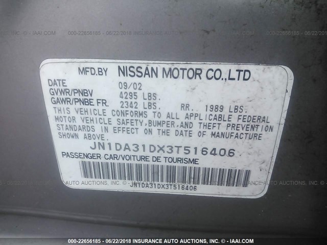 JN1DA31DX3T516406 - 2003 NISSAN MAXIMA GLE/GXE/SE BEIGE photo 9