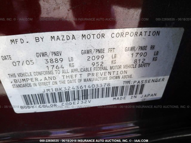 JM1BK324361403378 - 2006 MAZDA 3 S RED photo 9