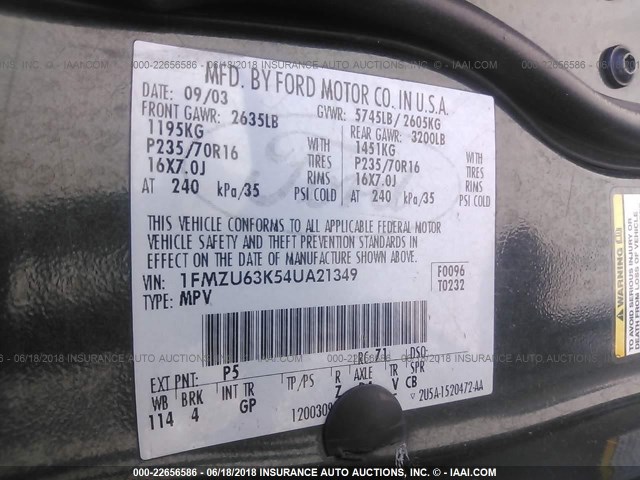 1FMZU63K54UA21349 - 2004 FORD EXPLORER XLT/XLT SPORT/NBX 绿色 照片 9