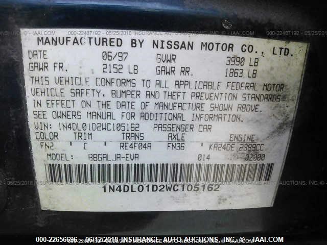 1N4DL01D2WC105162 - 1998 NISSAN ALTIMA XE/GXE/SE/GLE TEAL photo 9