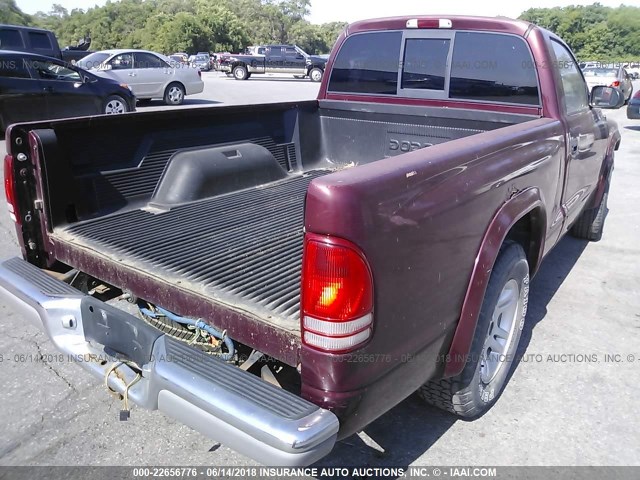 1B7FL46X02S535575 - 2002 DODGE DAKOTA SLT MAROON photo 4