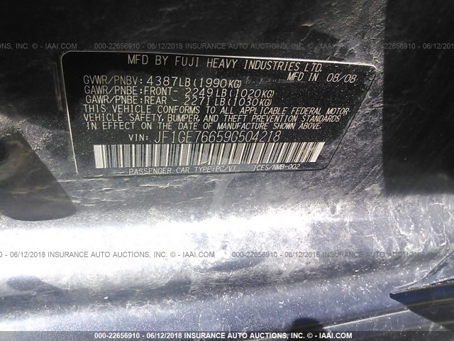 JF1GE76659G504218 - 2009 SUBARU IMPREZA WRX GRAY photo 9