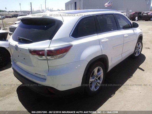 5TDDKRFH0ES058630 - 2014 TOYOTA HIGHLANDER LIMITED/LTD PLATNUM WHITE photo 4