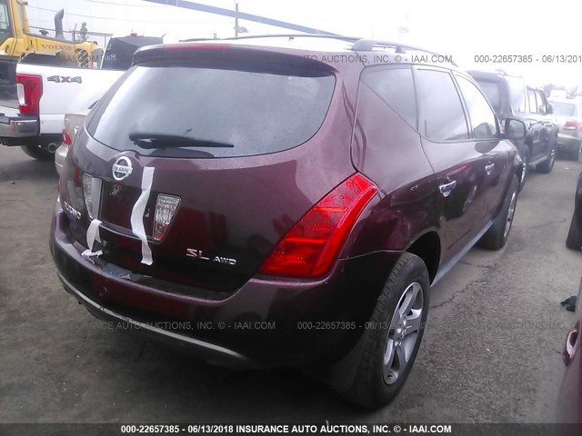 JN8AZ08W45W443781 - 2005 NISSAN MURANO SL/SE/S MAROON photo 4