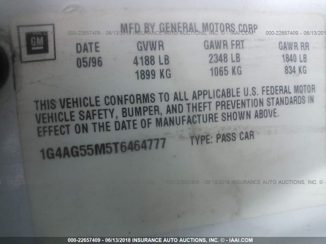 1G4AG55M5T6464777 - 1996 BUICK CENTURY SPECIAL/CUSTOM/LIMITED WHITE photo 9