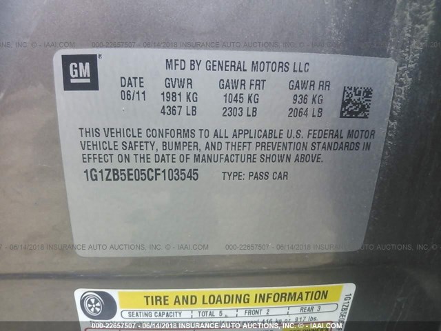 1G1ZB5E05CF103545 - 2012 CHEVROLET MALIBU LS GRAY photo 9