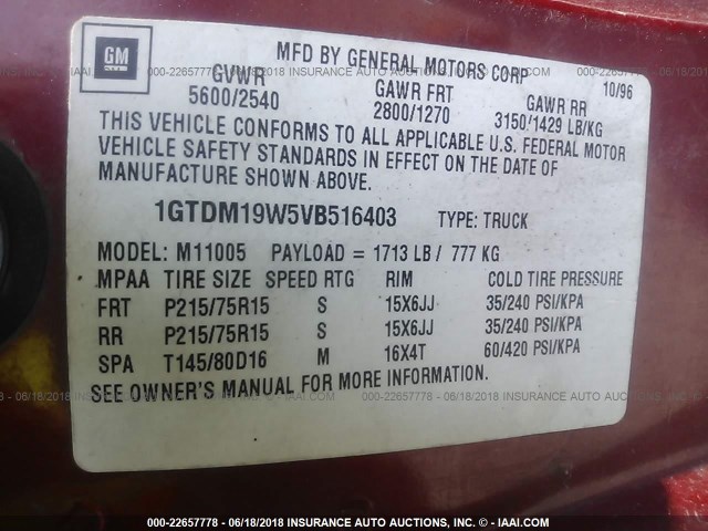 1GTDM19W5VB516403 - 1997 GMC SAFARI XT RED photo 9