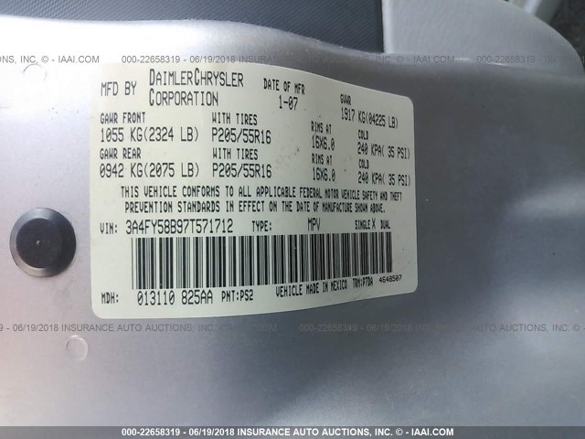 3A4FY58B97T571712 - 2007 CHRYSLER PT CRUISER TOURING SILVER photo 9