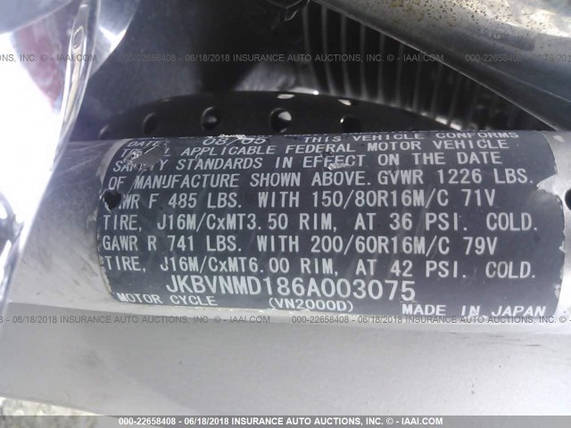 JKBVNMD186A003075 - 2006 KAWASAKI VN2000 D1 红色 照片 10