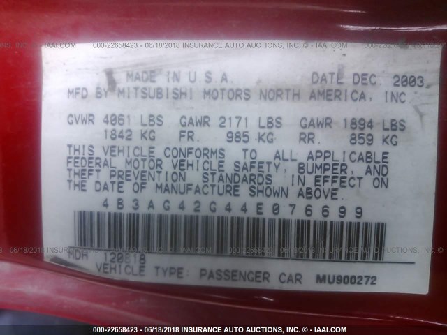 4B3AG42G44E076699 - 2004 DODGE STRATUS SXT RED photo 9