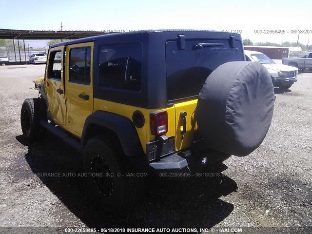 1C4BJWDG9FL588598 - 2015 JEEP WRANGLER UNLIMITE SPORT YELLOW photo 3