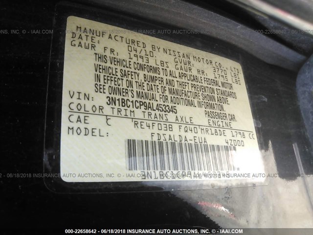 3N1BC1CP9AL453345 - 2010 NISSAN VERSA S/SL BLACK photo 9