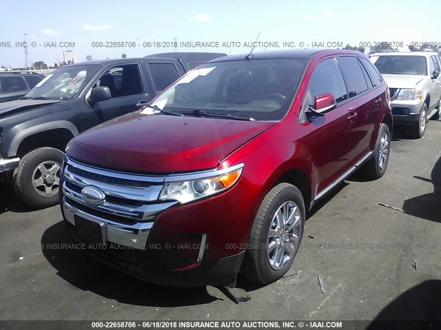 2FMDK3JC4DBB37870 - 2013 FORD EDGE SEL RED photo 2