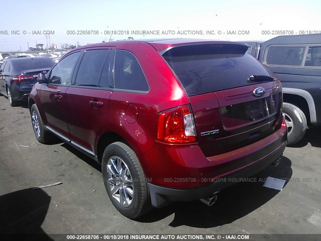 2FMDK3JC4DBB37870 - 2013 FORD EDGE SEL RED photo 3