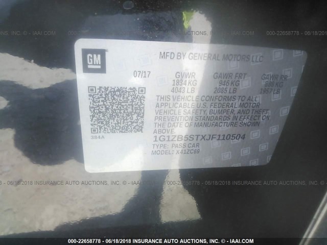 1G1ZB5STXJF110504 - 2018 CHEVROLET MALIBU LS შავი ფოტო 9