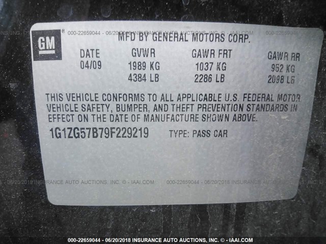 1G1ZG57B79F229219 - 2009 CHEVROLET MALIBU LS BROWN photo 9