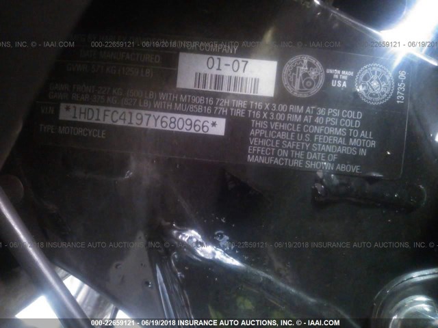 1HD1FC4197Y680966 - 2007 HARLEY-DAVIDSON FLHTCUI Light Blue photo 10