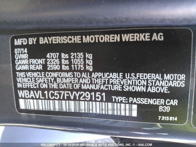 WBAVL1C57FVY29151 - 2015 BMW X1 XDRIVE28I ნაცრისფერი ფოტო 9