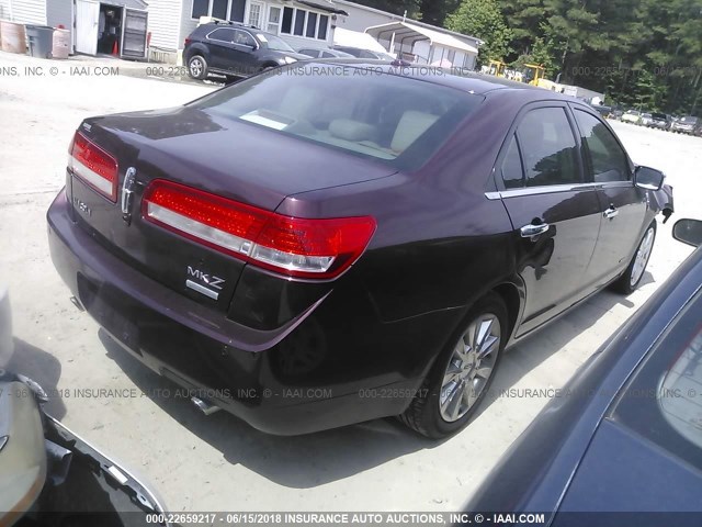 3LNDL2L35BR763186 - 2011 LINCOLN MKZ HYBRID MAROON photo 4